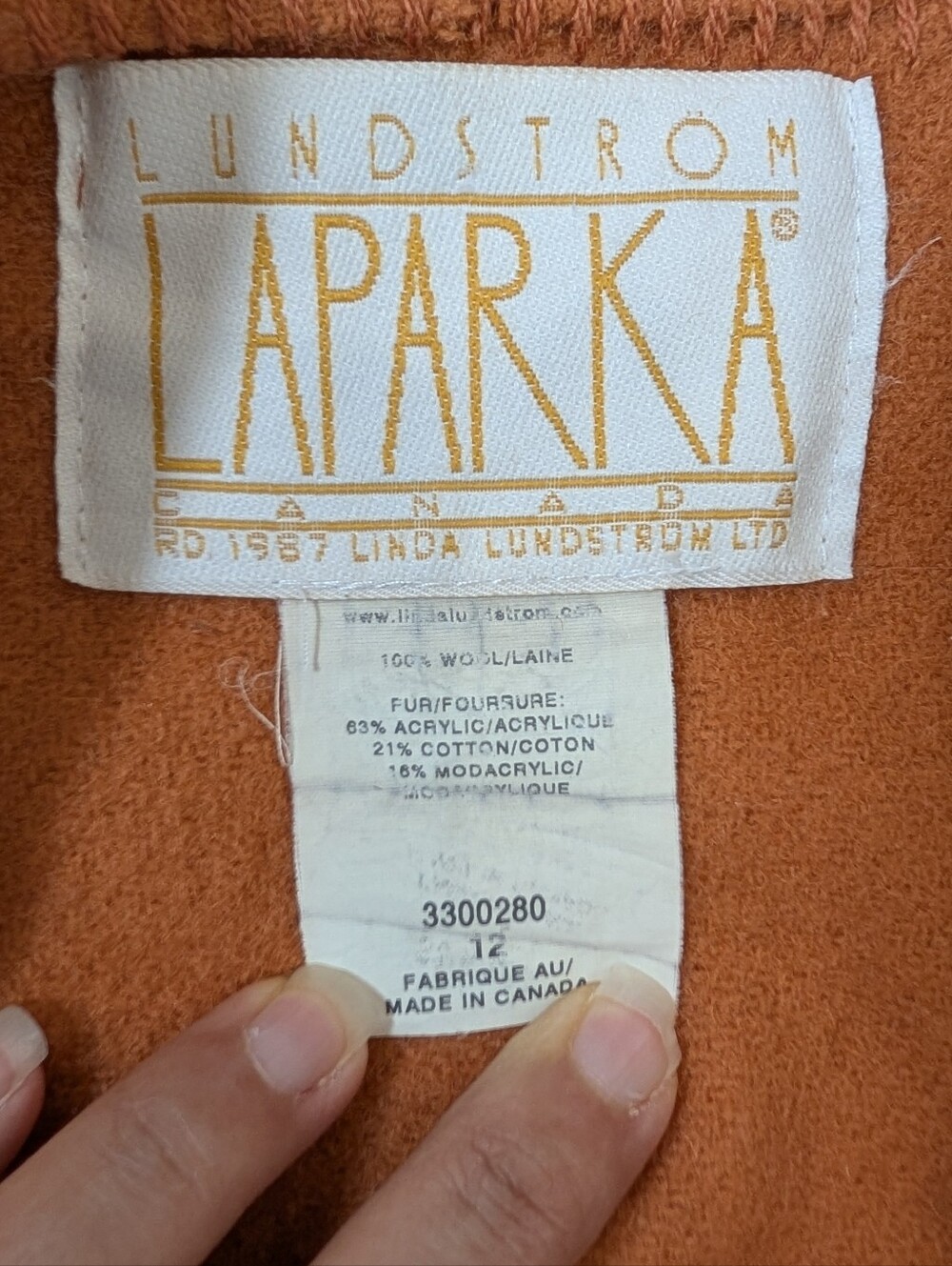 Vintage Rare Linda Lundstrom Laparka Orange 100% Wool Women Coat Headband Sz 12 - Picture 3 of 14